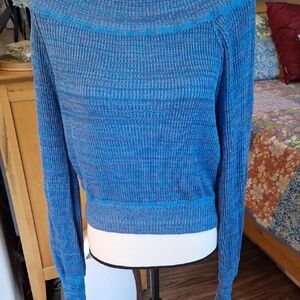 Free People Blue Ribbed Crew Neck Sweater